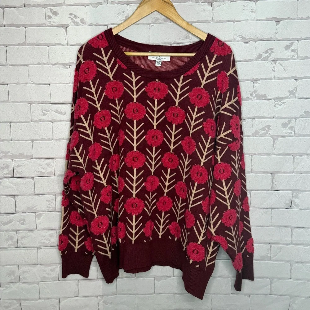 MAGASCHONI Woman Floral Textured Sweater – 3X /‎ Cozy Glam / Bold Floral